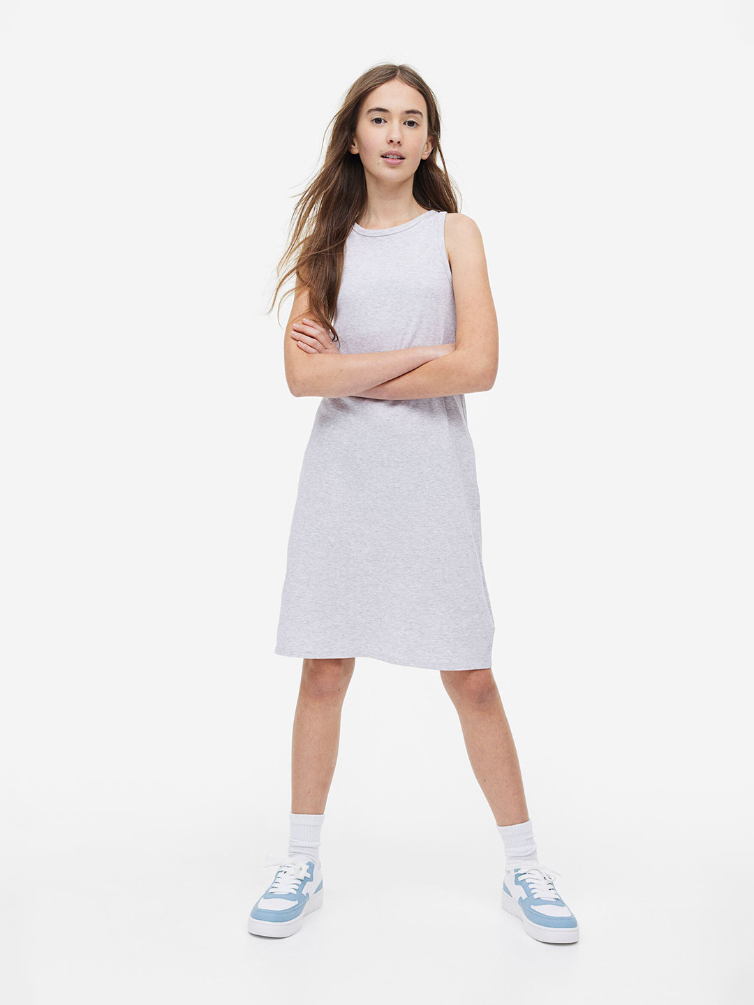 

H&M Girls Ribbed Jersey Dress, Grey
