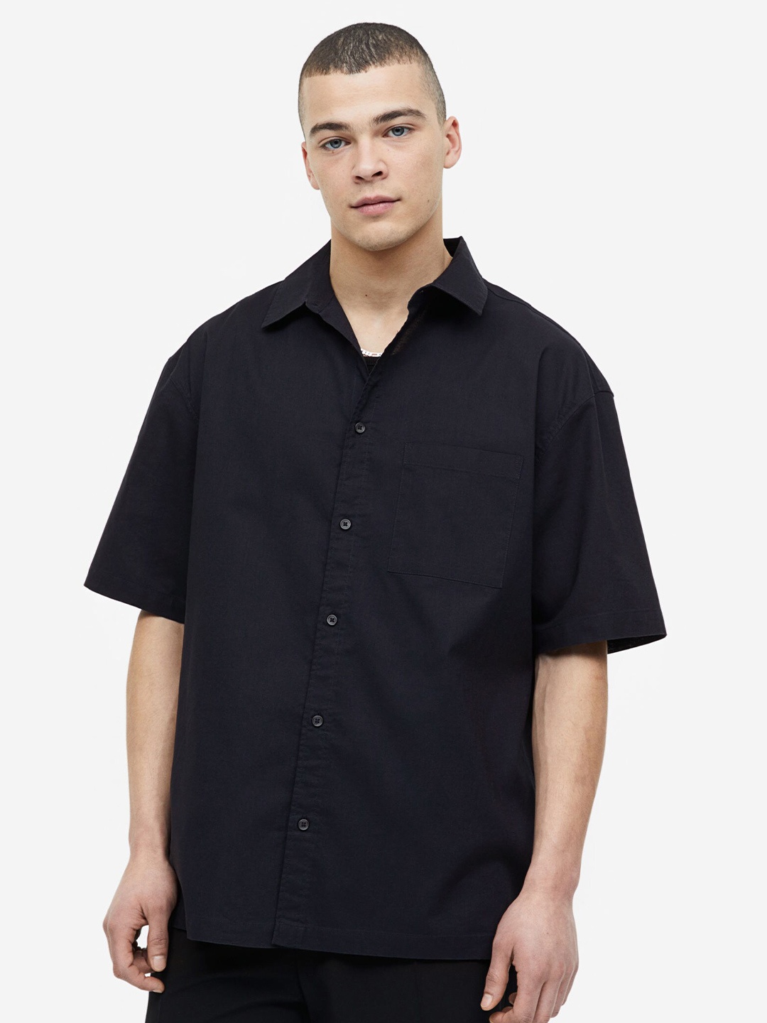 

H&M Men Relaxed Fit Short-Sleeved Shirt, Navy blue