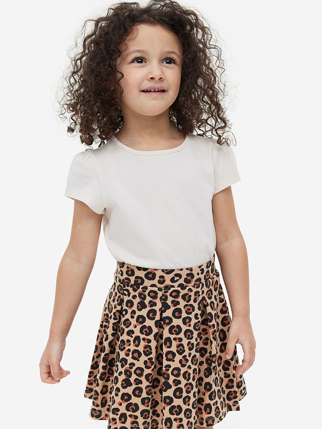 

H&M Girls Pleated Jersey Skirt, Beige