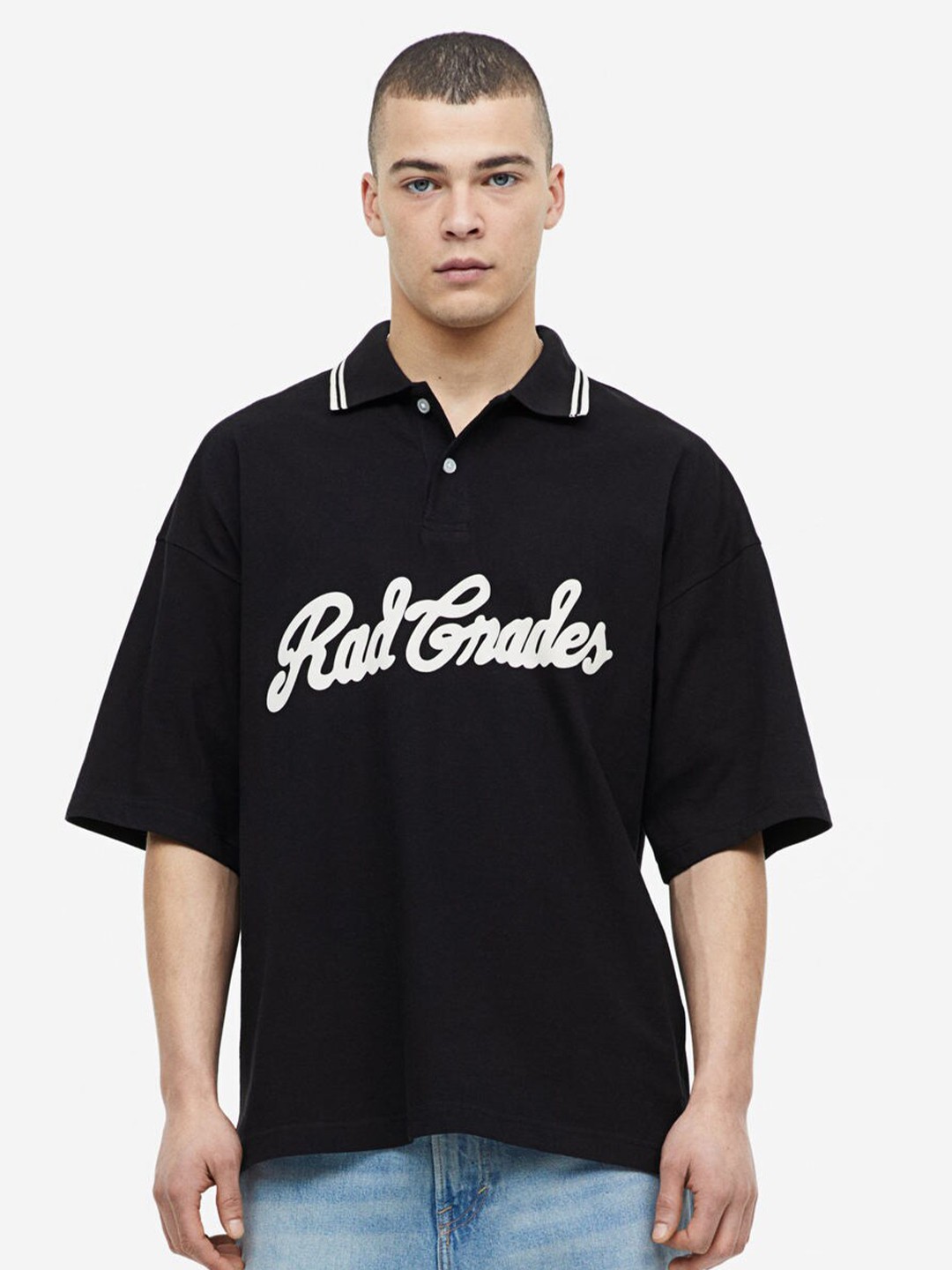 

H&M Oversized Fit Polo Shirt, Black