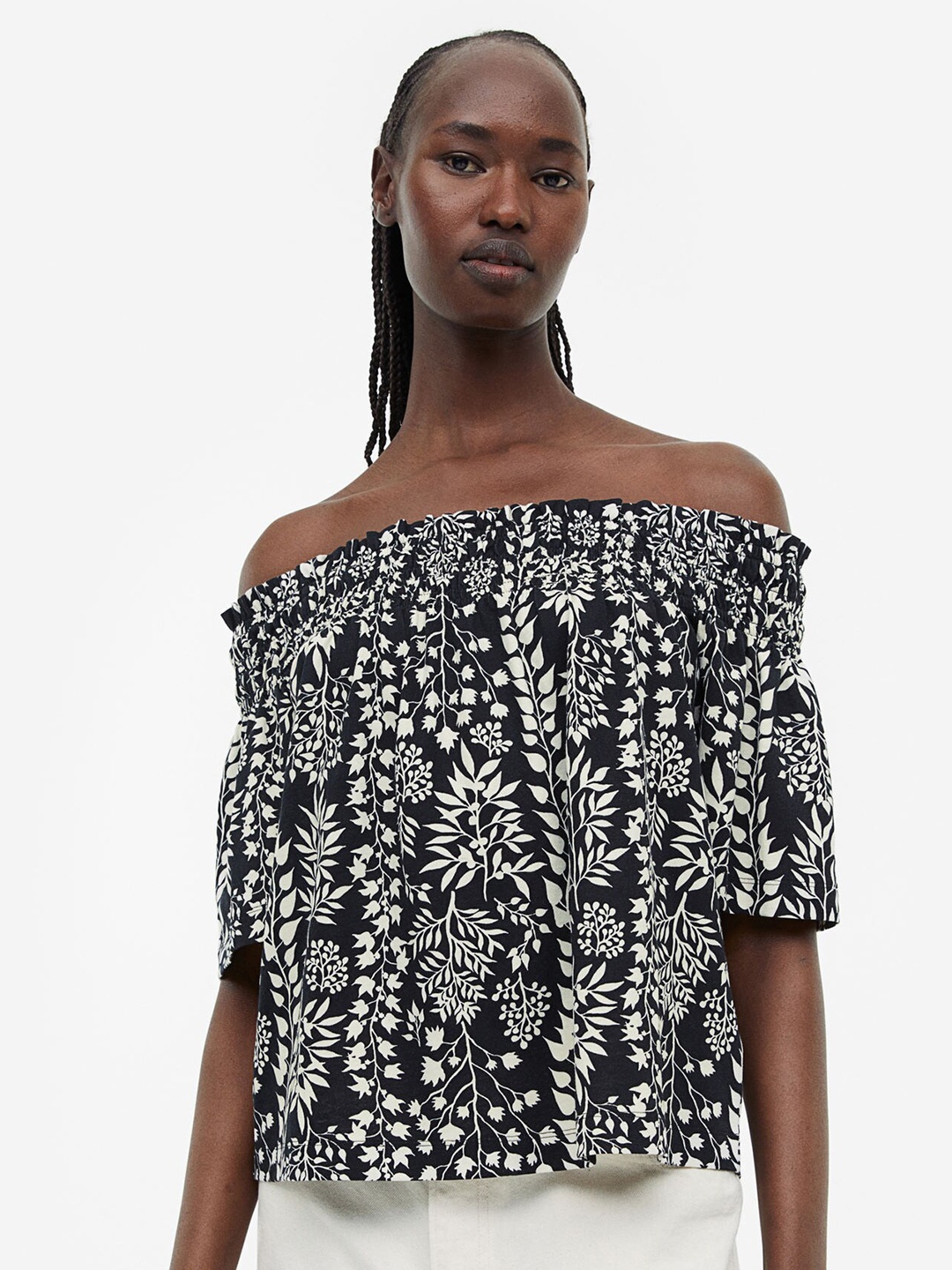 

H&M Off-The-Shoulder Jersey Top, Black