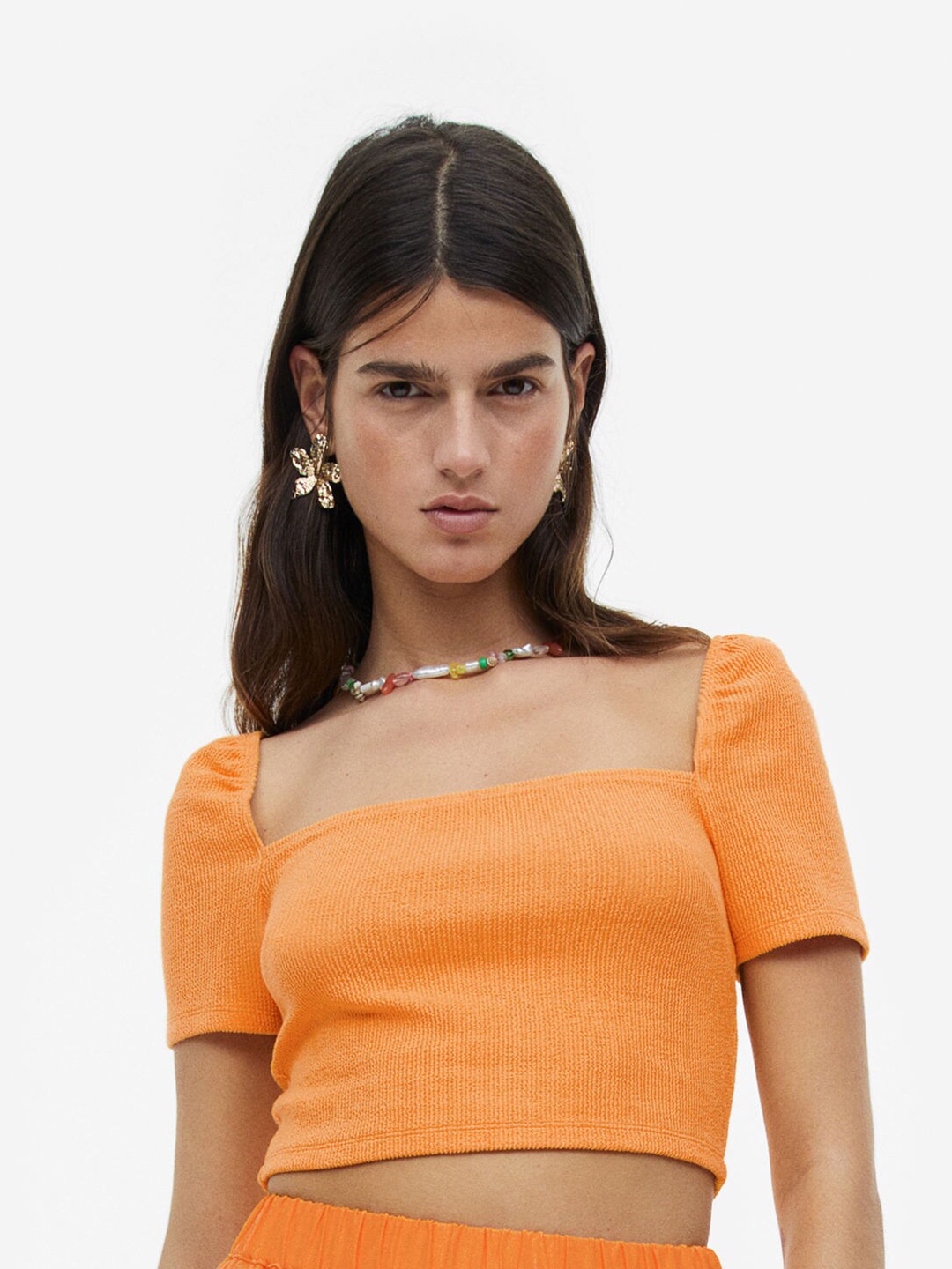 

H&M Square-Neck Cropped Top, Orange