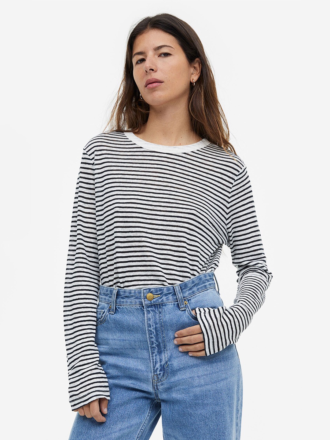 

H&M Linen Jersey Top, Black