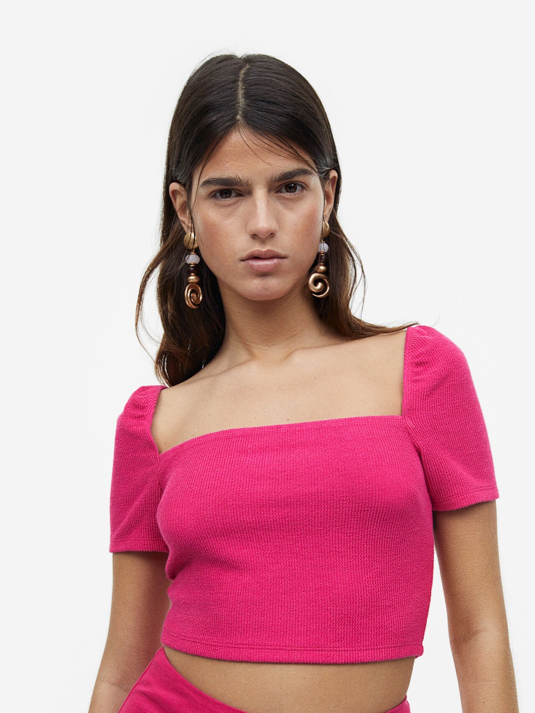 

H&M Square-Neck Cropped Top, Pink