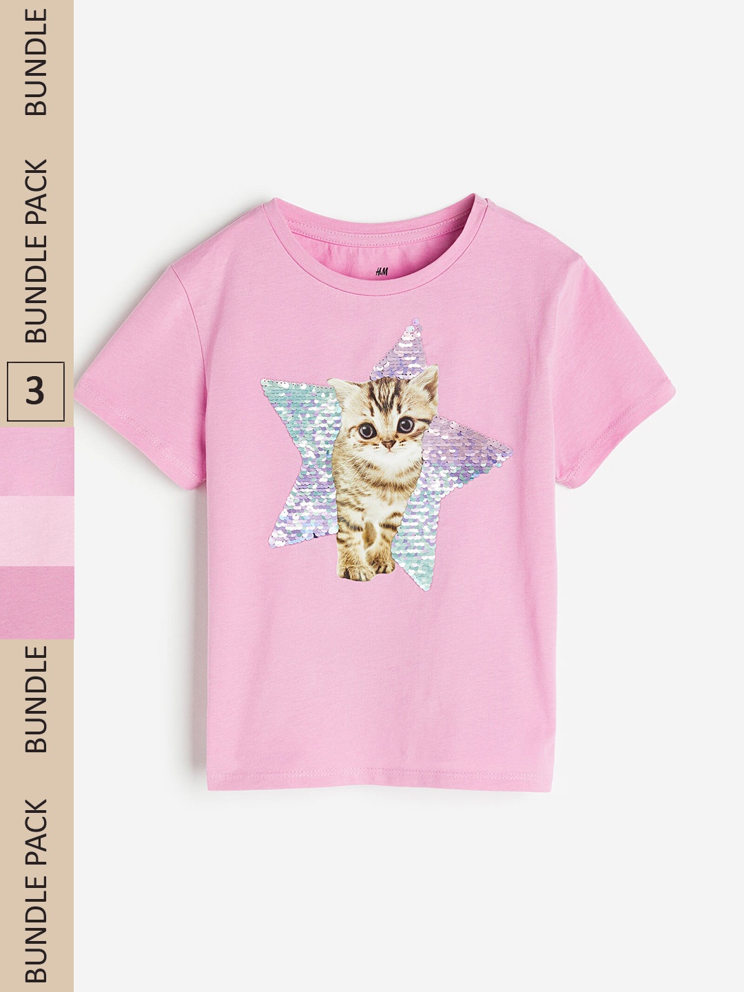 

H&M Girls 3-Pack Cotton Tops, Pink