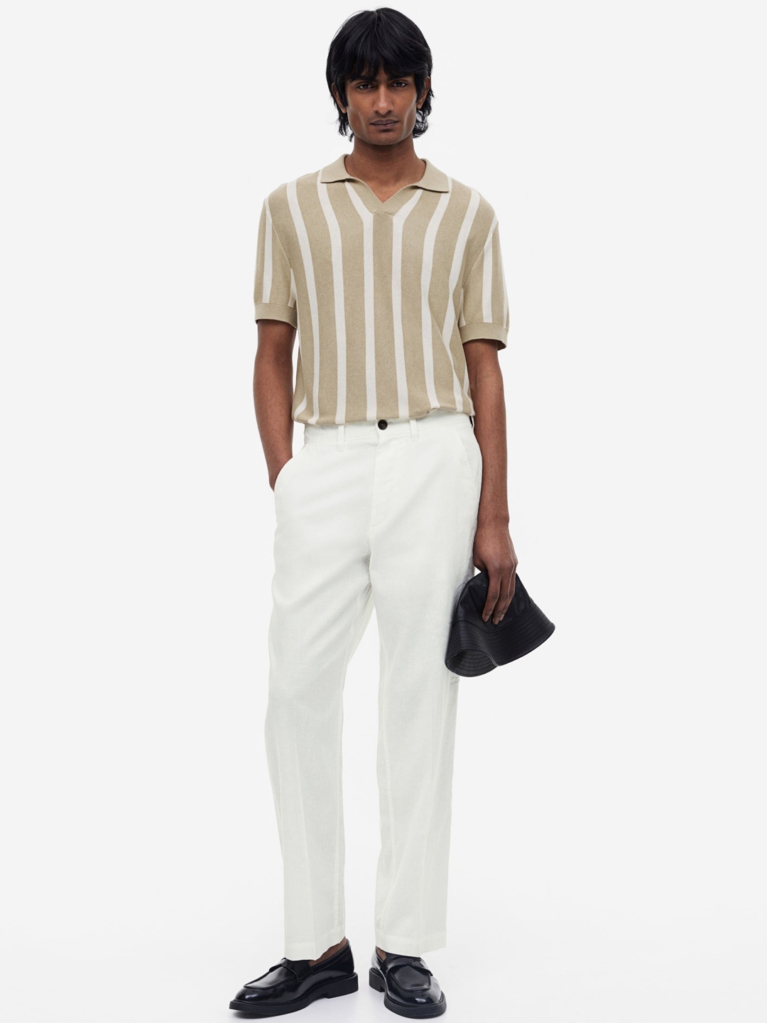

H&M Men Relaxed Fit Linen-Blend Trousers, White