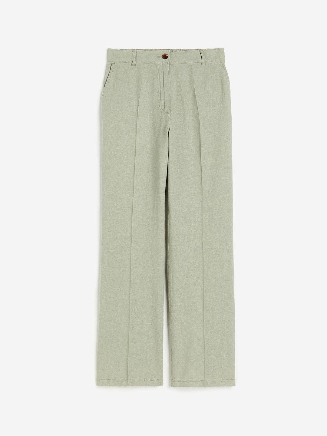 

H&M Women Linen-Blend Twill Trousers, Sea green