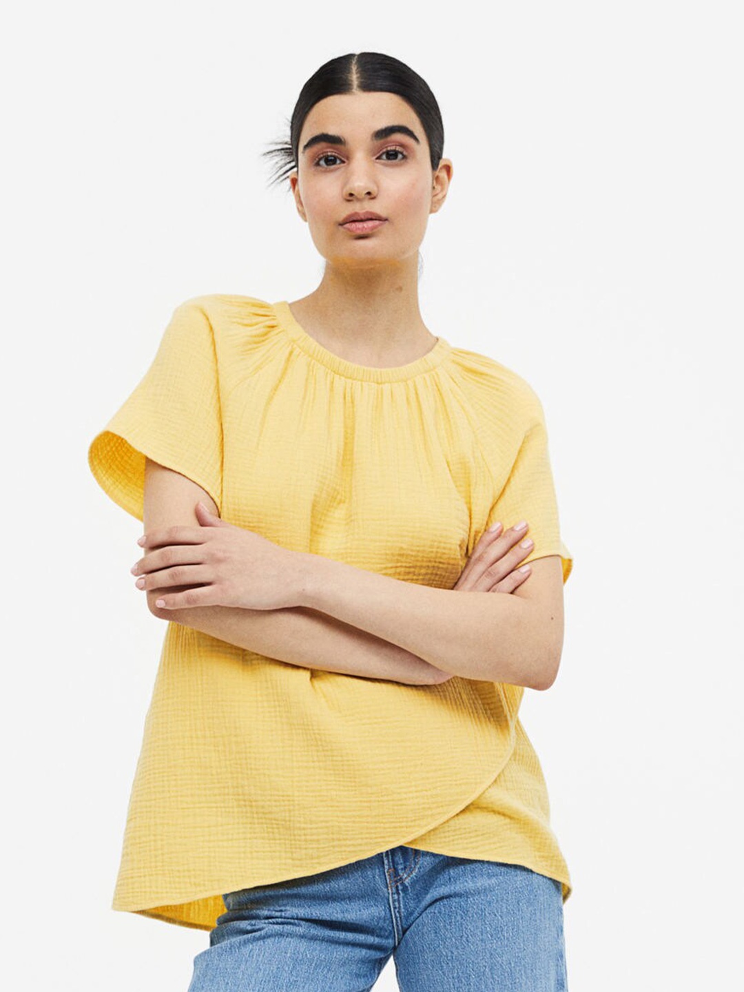 

H&M MAMA Cotton Nursing Top, Yellow