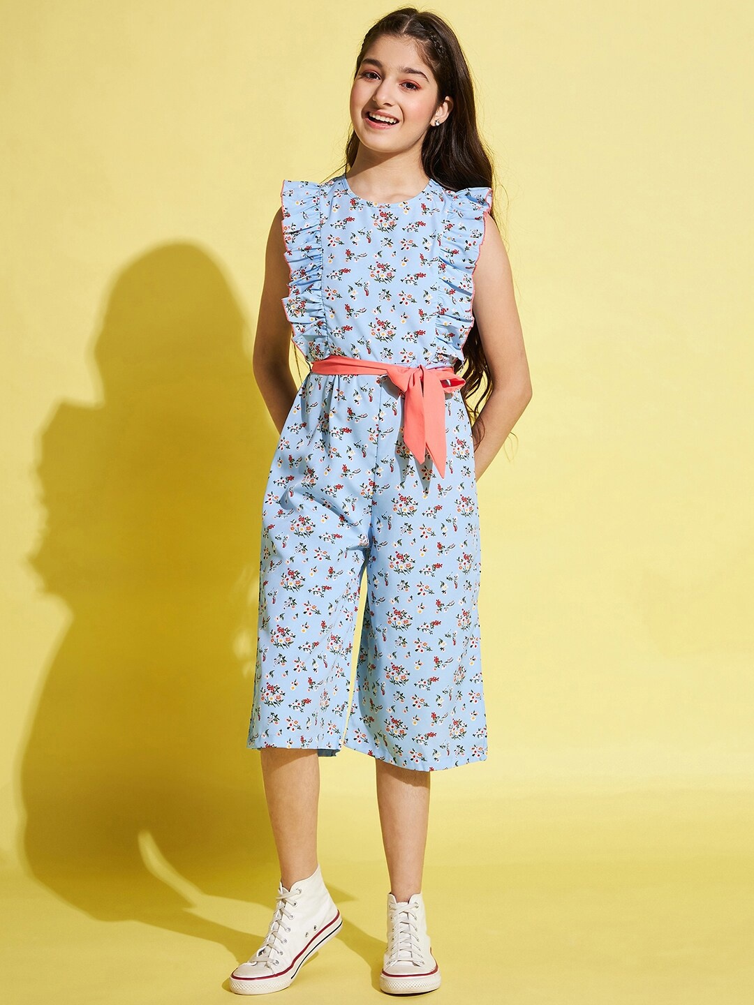

Stylo Bug Girls Floral Printed Capri Jumpsuit, Blue