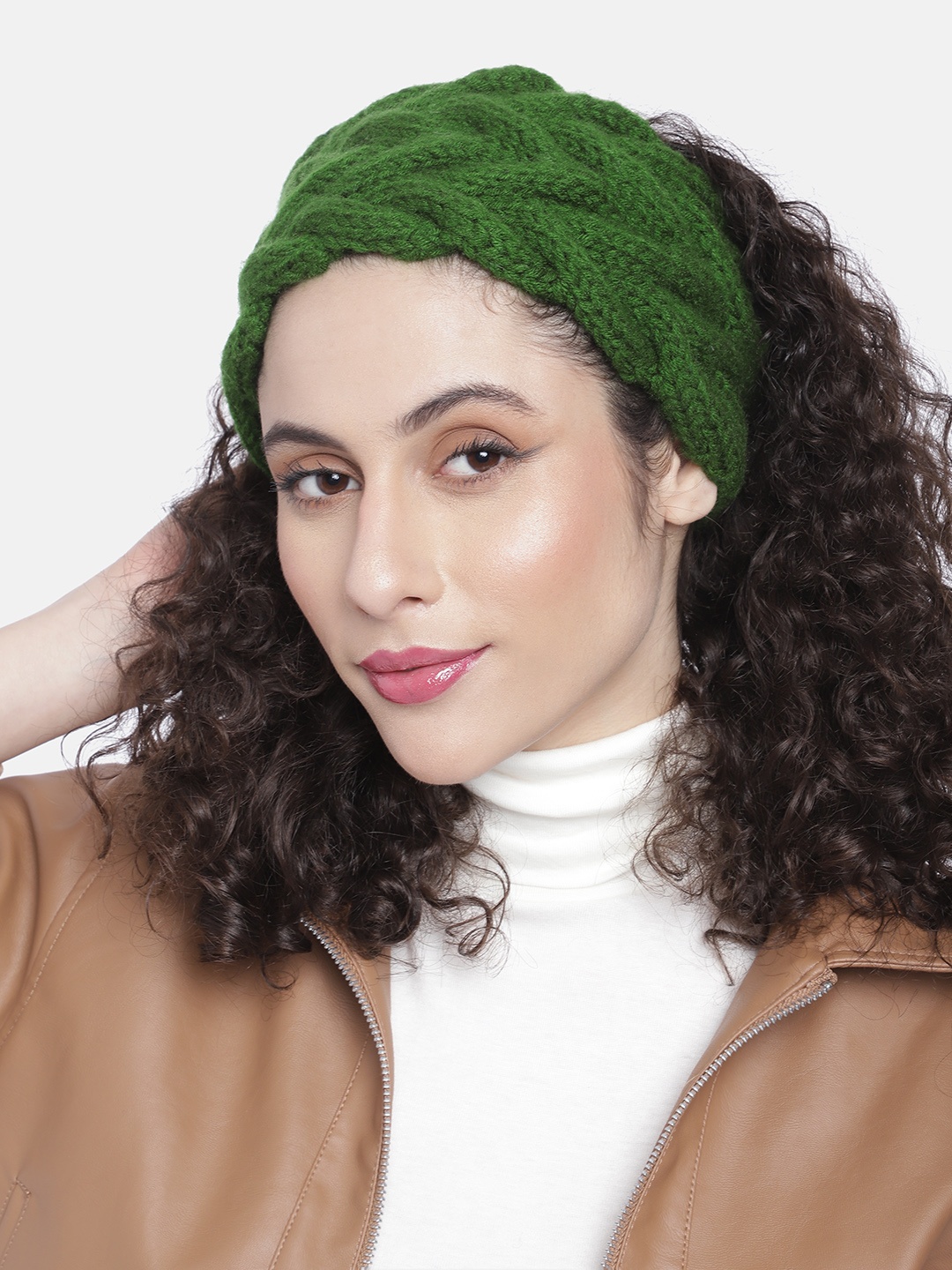 

Magic Needles Women Knitted Double Cable Chill Wrap Headband, Green