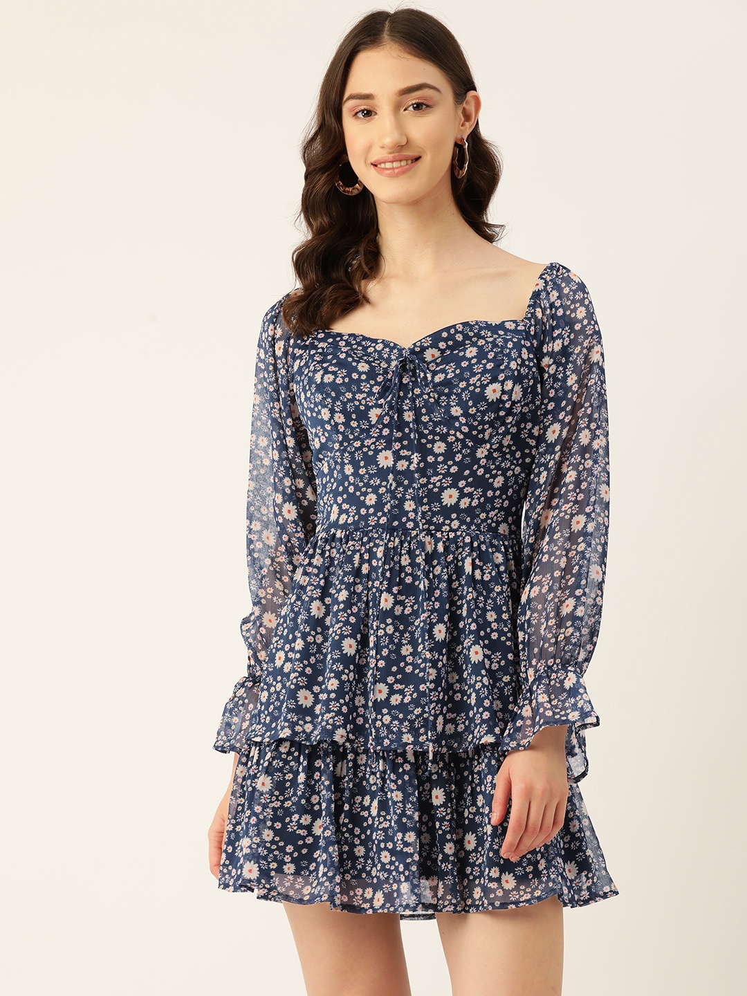 

Rue Collection Floral Print Chiffon A-Line Mini Dress, Blue