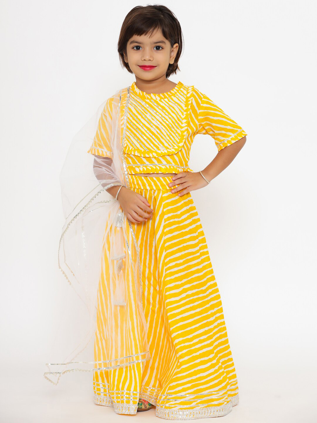 

Readiprint Fashions Girls Printed Cotton Ready to Wear Lehenga & Blouse With Dupatta, Yellow