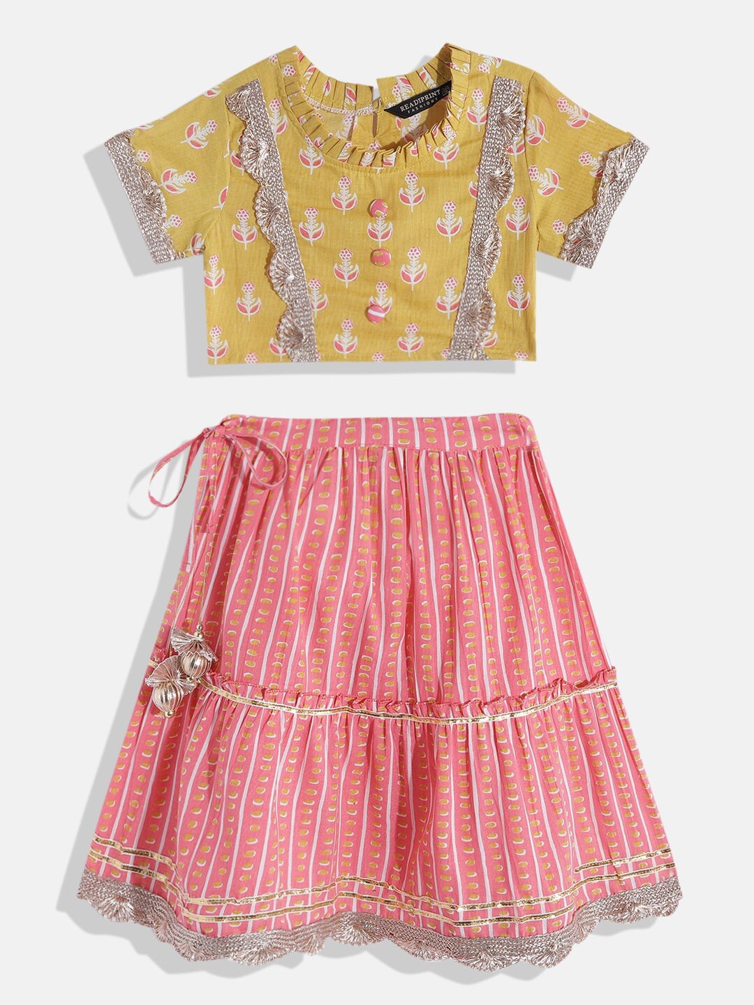 

Readiprint Fashions Girls Embellished Ready to Wear Lehenga & Blouse, Yellow