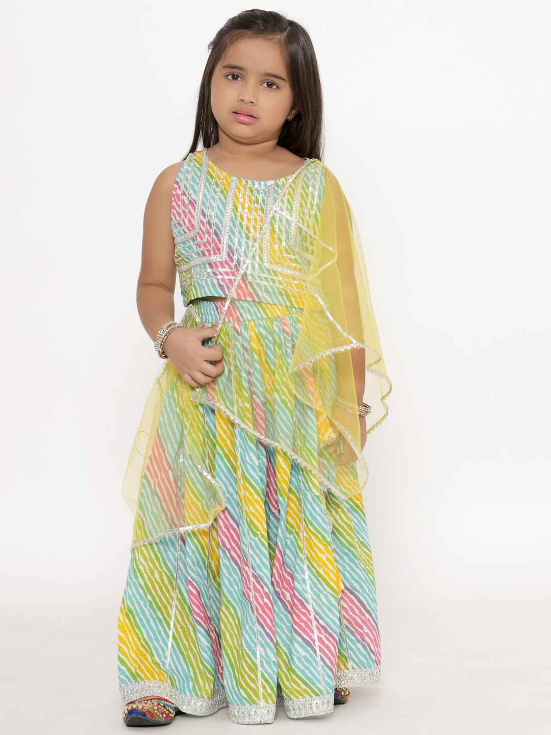 

Readiprint Fashions Girls Printed Cotton Ready to Wear Lehenga & Blouse With Dupatta, Yellow
