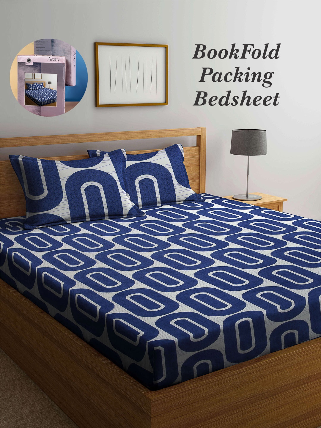 

Arrabi Bookfold Blue & Cream-Coloured Printed 300 TC King Bedsheet & Pillow Covers