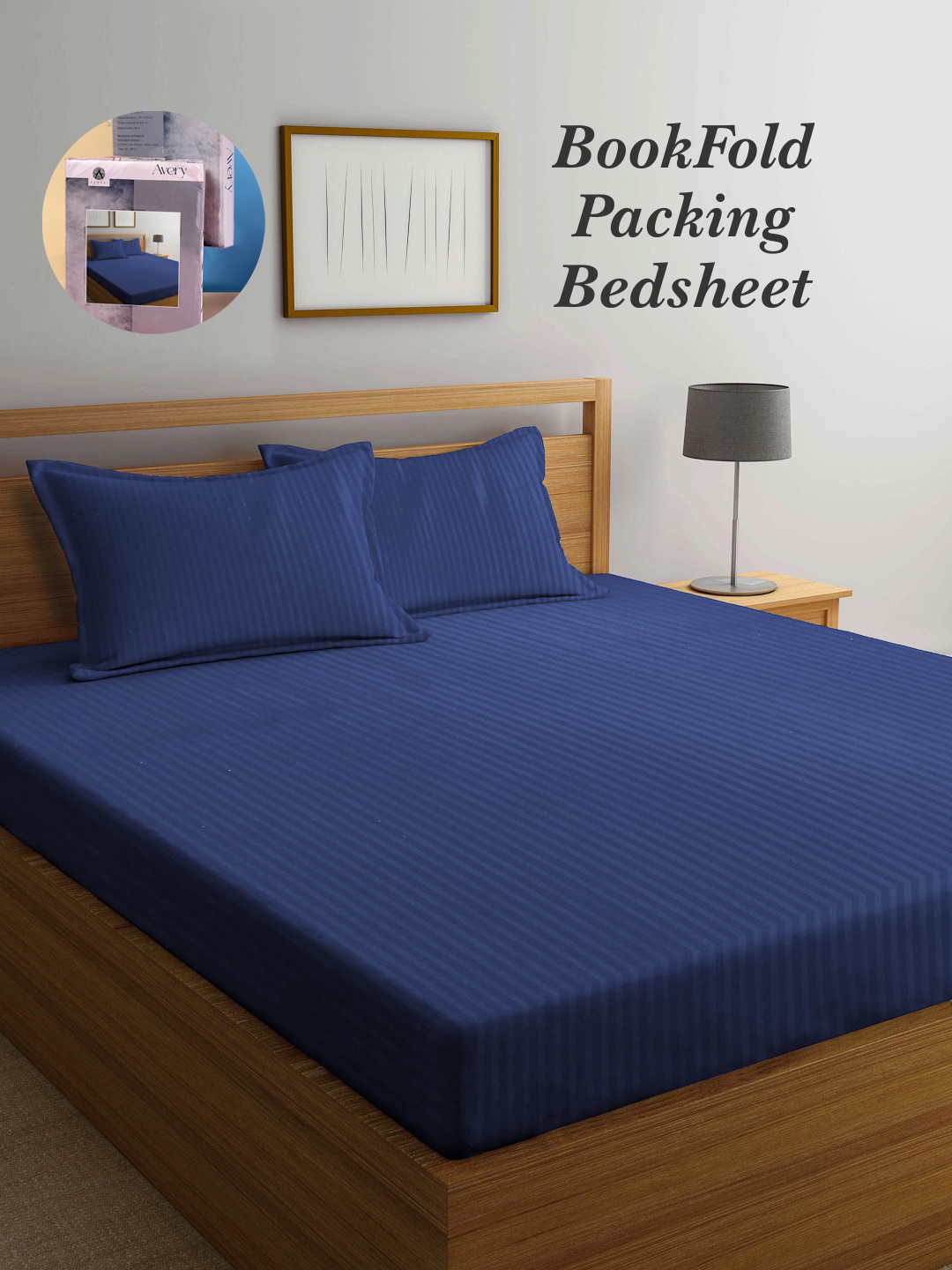 

Arrabi Bookfold Blue Striped 300 TC King Bedsheet & Pillow Covers