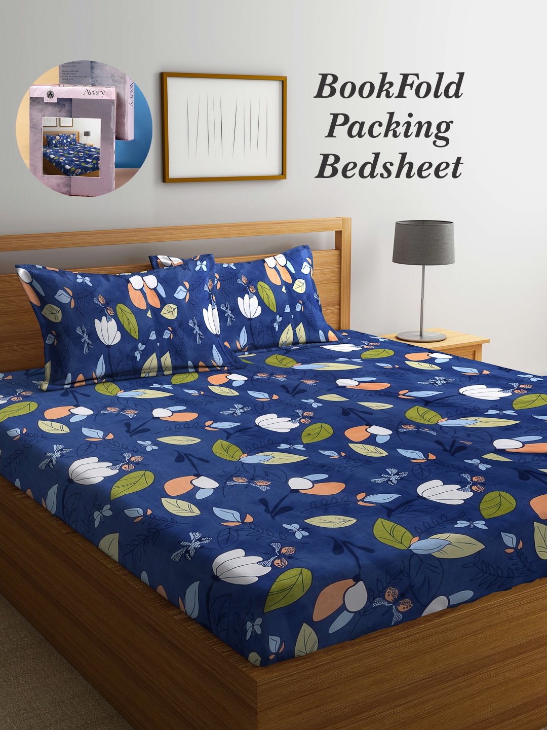 

Arrabi Bookfold Blue & Green Floral Printed 300 TC King Bedsheet With 2 Pillow Covers