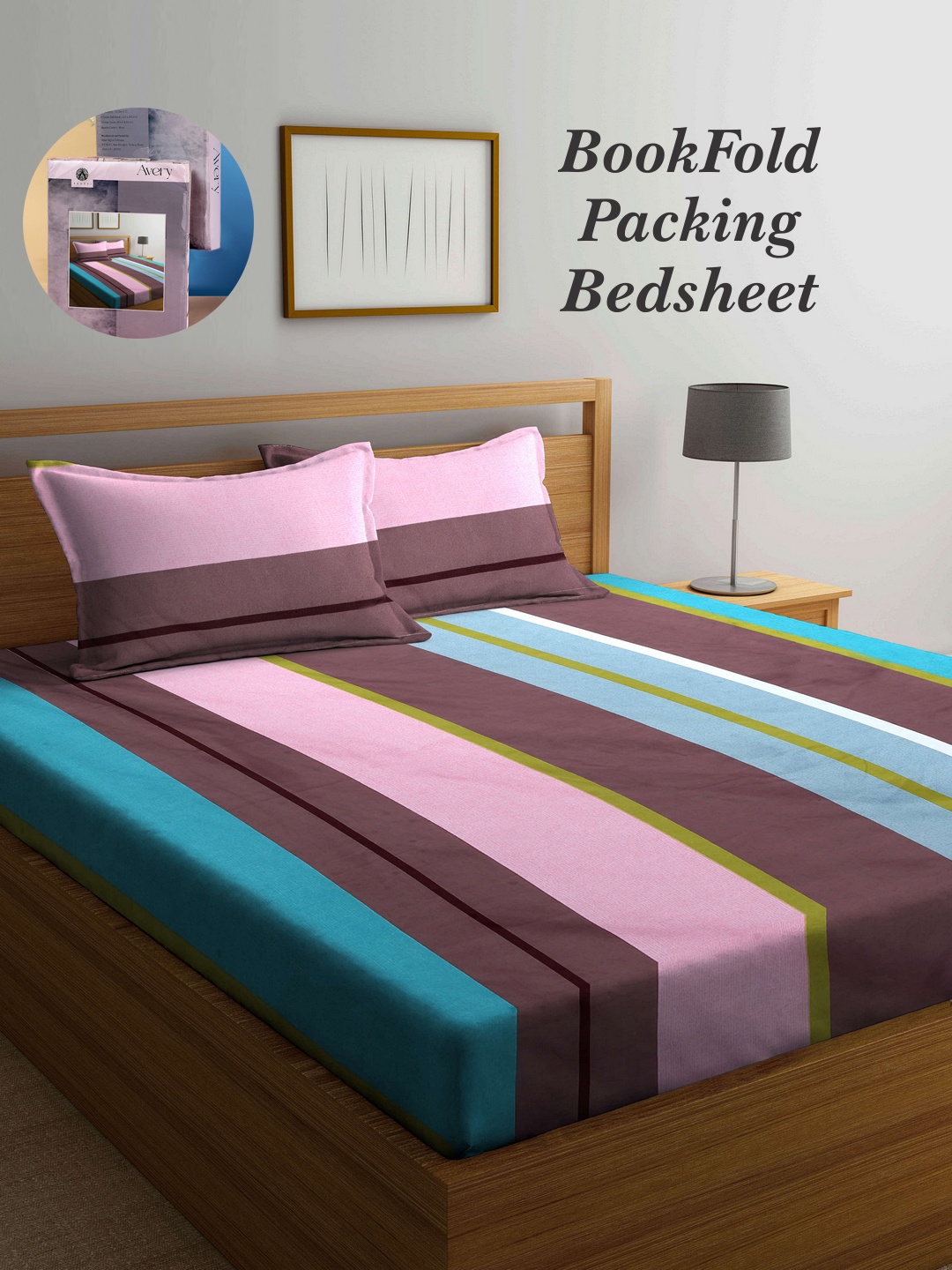 

Arrabi Bookfold Brown & Pink Striped 300 TC King Bedsheet & Pillow Covers