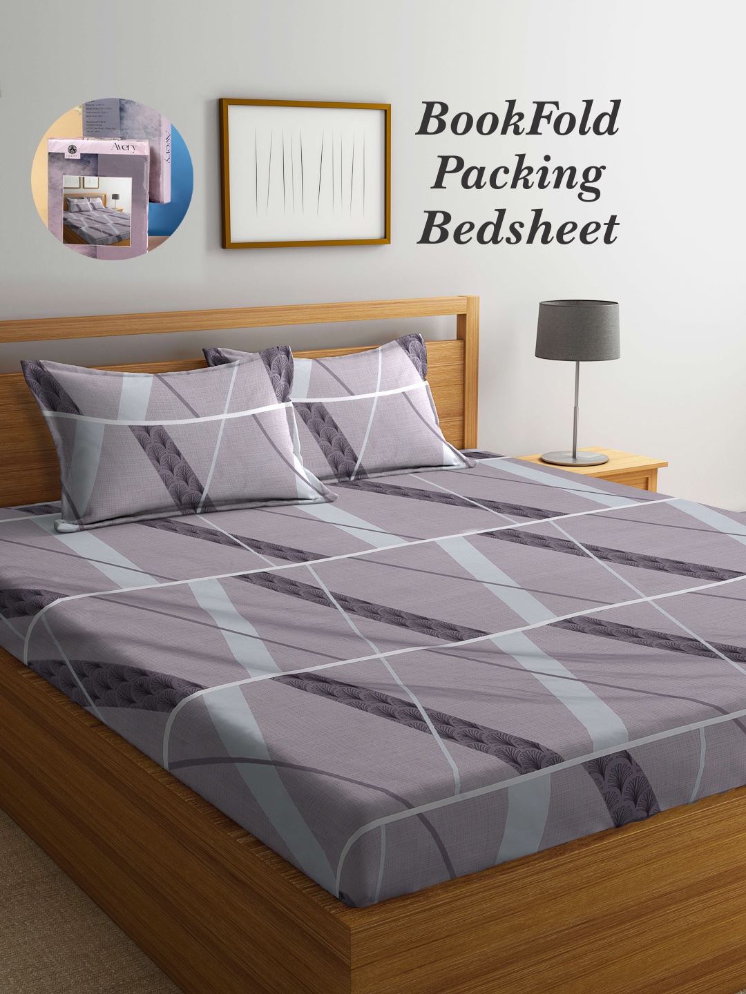 

Arrabi Grey & Green Graphic 300 TC King Bedsheet with 2 Pillow Covers