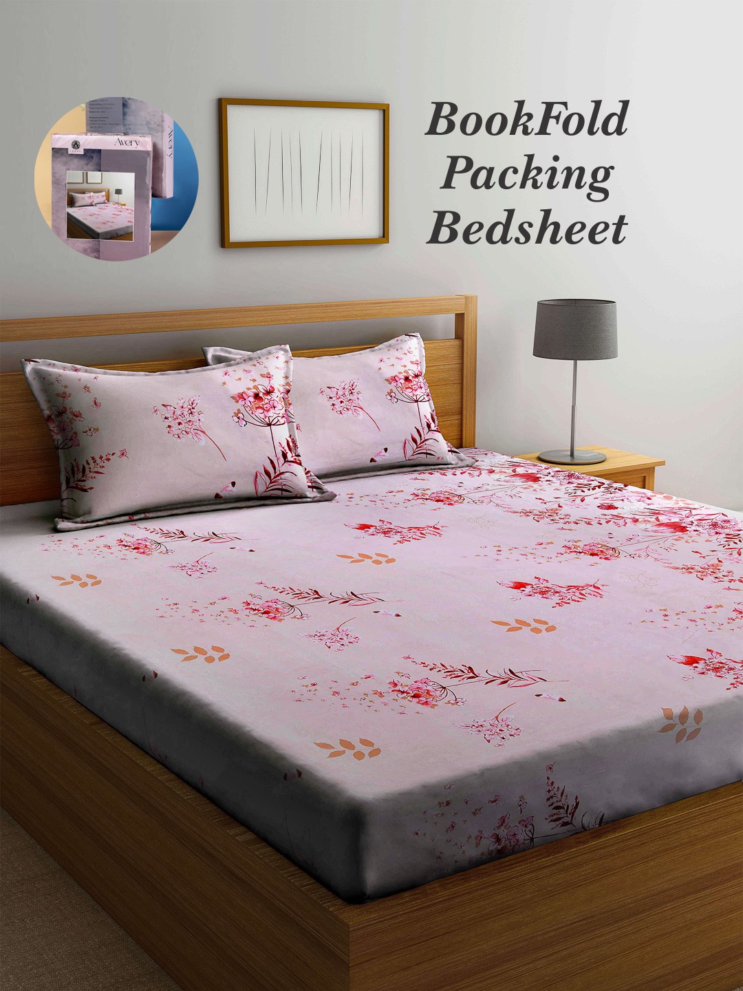 

Arrabi Bookfold Pink & Orange Floral Printed 300 TC King Bedsheet & Pillow Covers