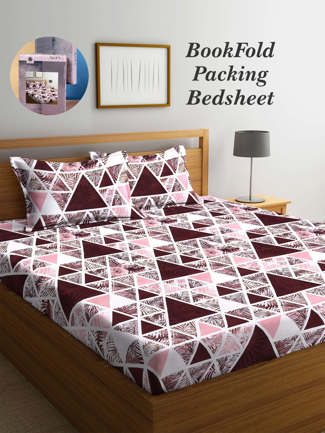 

Arrabi Bookfold Pink & Brown Geometric Printed 300 TC King Bedsheet & Pillow Covers