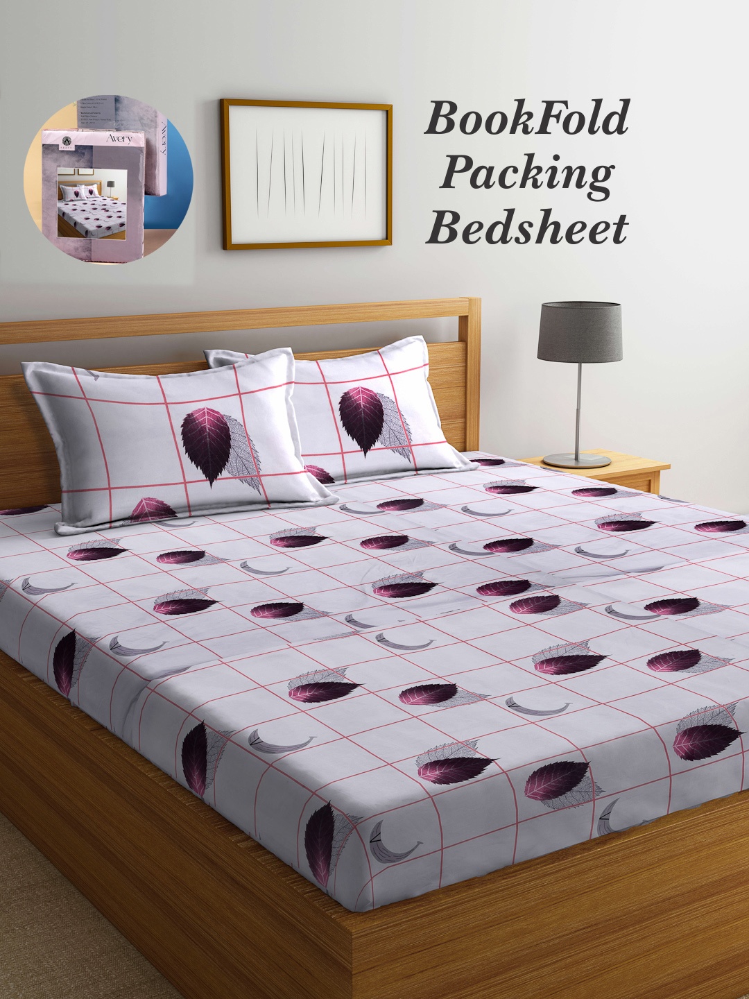 

Arrabi Bookfold White & Pink Leaf Printed 300 TC King Bedsheet With 2 Pillow Covers