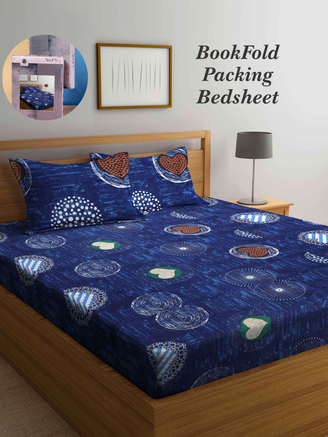

Arrabi Bookfold Blue Graphic Printed 300 TC King Bedsheet & Pillow Covers