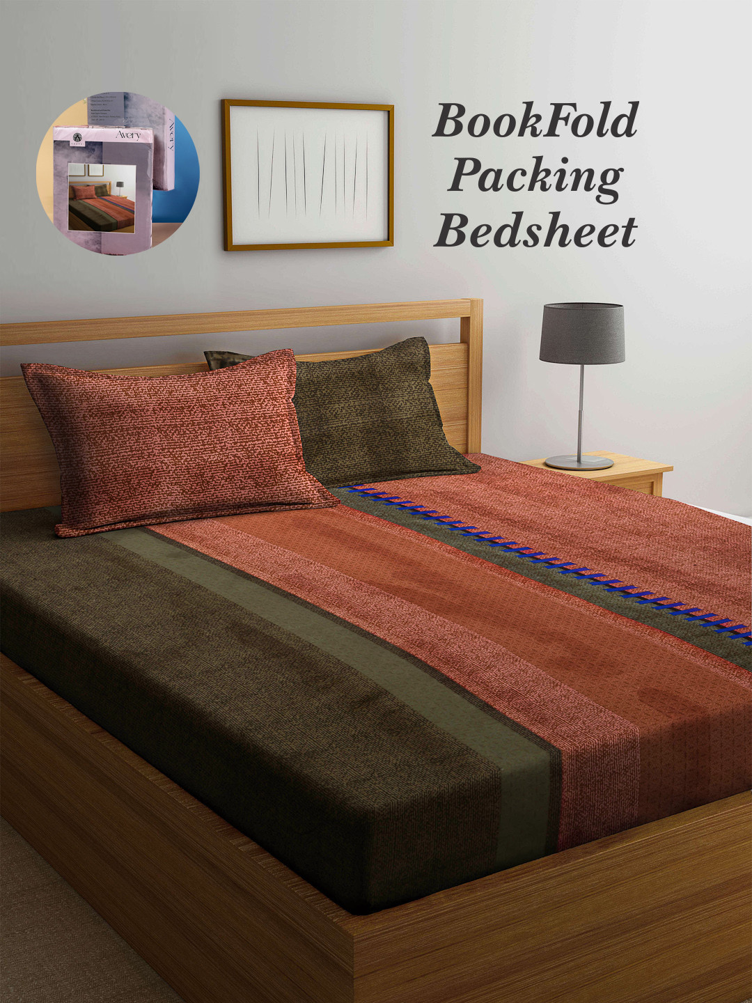 

Arrabi Bookfold Green & Rust Striped 300 TC King Bedsheet With 2 Pillow Covers