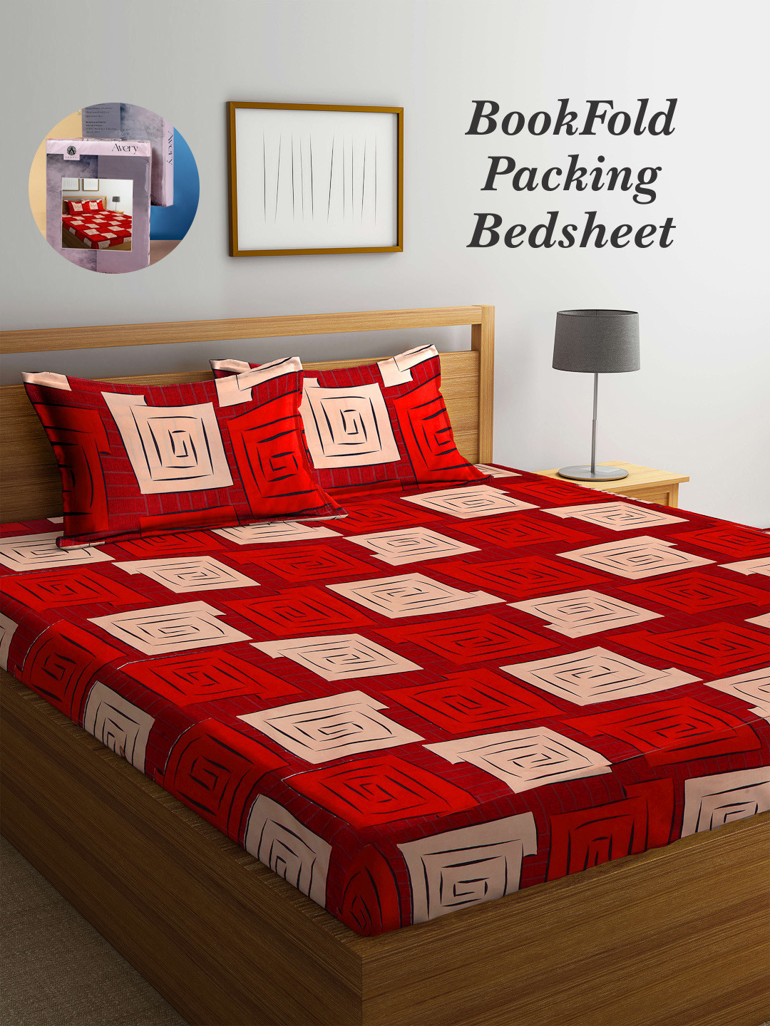 

Arrabi Bookfold Red & Beige Geometric Printed 300 TC King Bedsheet & Pillow Covers