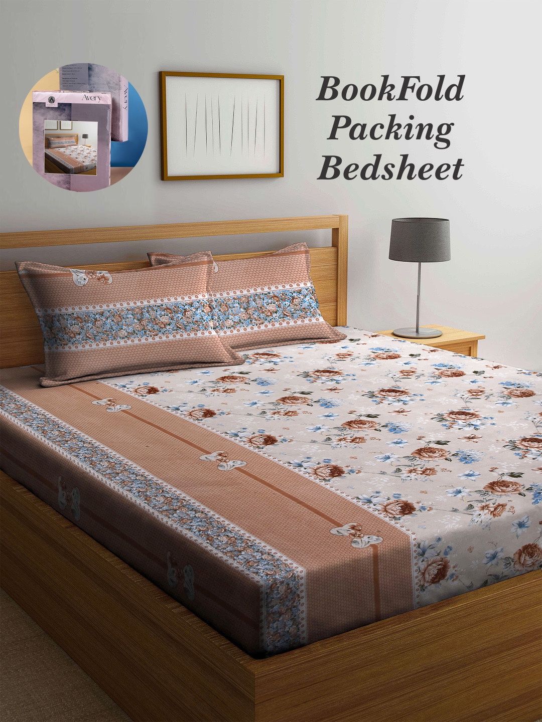 

Arrabi Bookfold Brown & Beige Floral Printed 300 TC King Bedsheet With 2 Pillow Covers