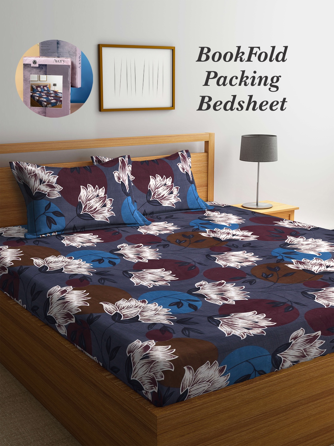 

Arrabi Bookfold Blue & White Floral Printed 300 TC King Bedsheet & Pillow Covers