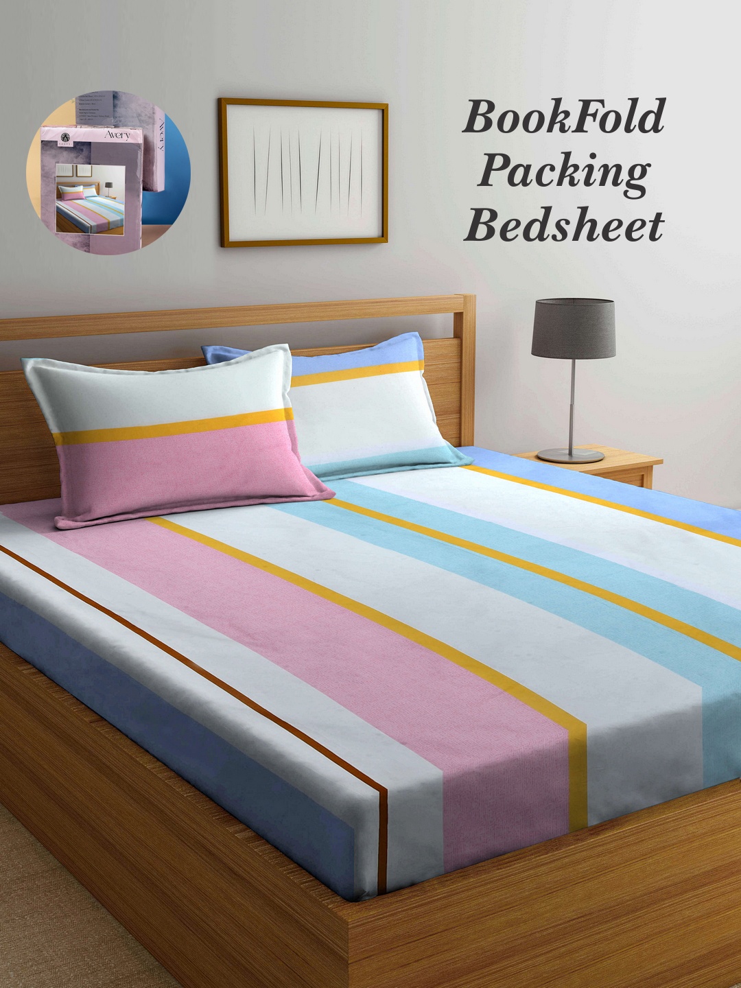 

Arrabi Bookfold White & Pink Striped 300 TC King Bedsheet With 2 Pillow Covers