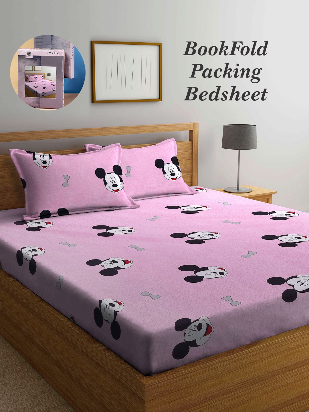 

Arrabi Bookfold Pink & Black Cartoon Characters 300 TC King Bedsheet With 2 Pillow Covers