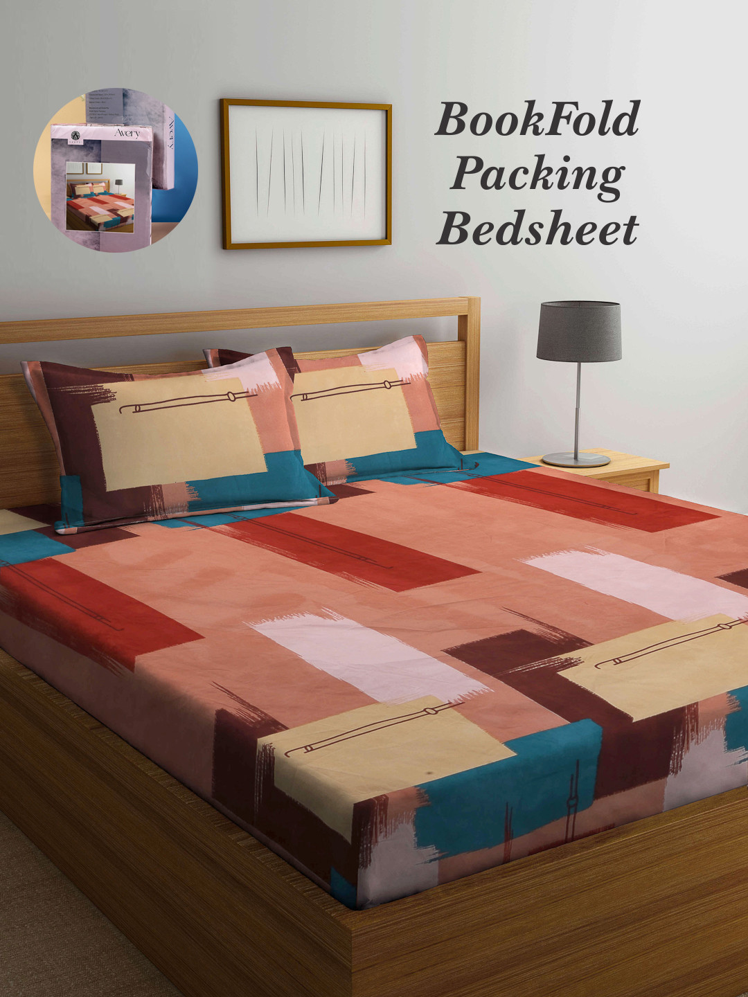 

Arrabi Bookfold Peach-Coloured & Red Printed 300 TC King Bedsheet & Pillow Covers
