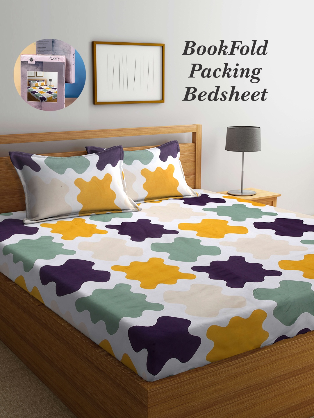 

Arrabi Bookfold White & Yellow Graphic Printed 300 TC King Bedsheet & Pillow Covers
