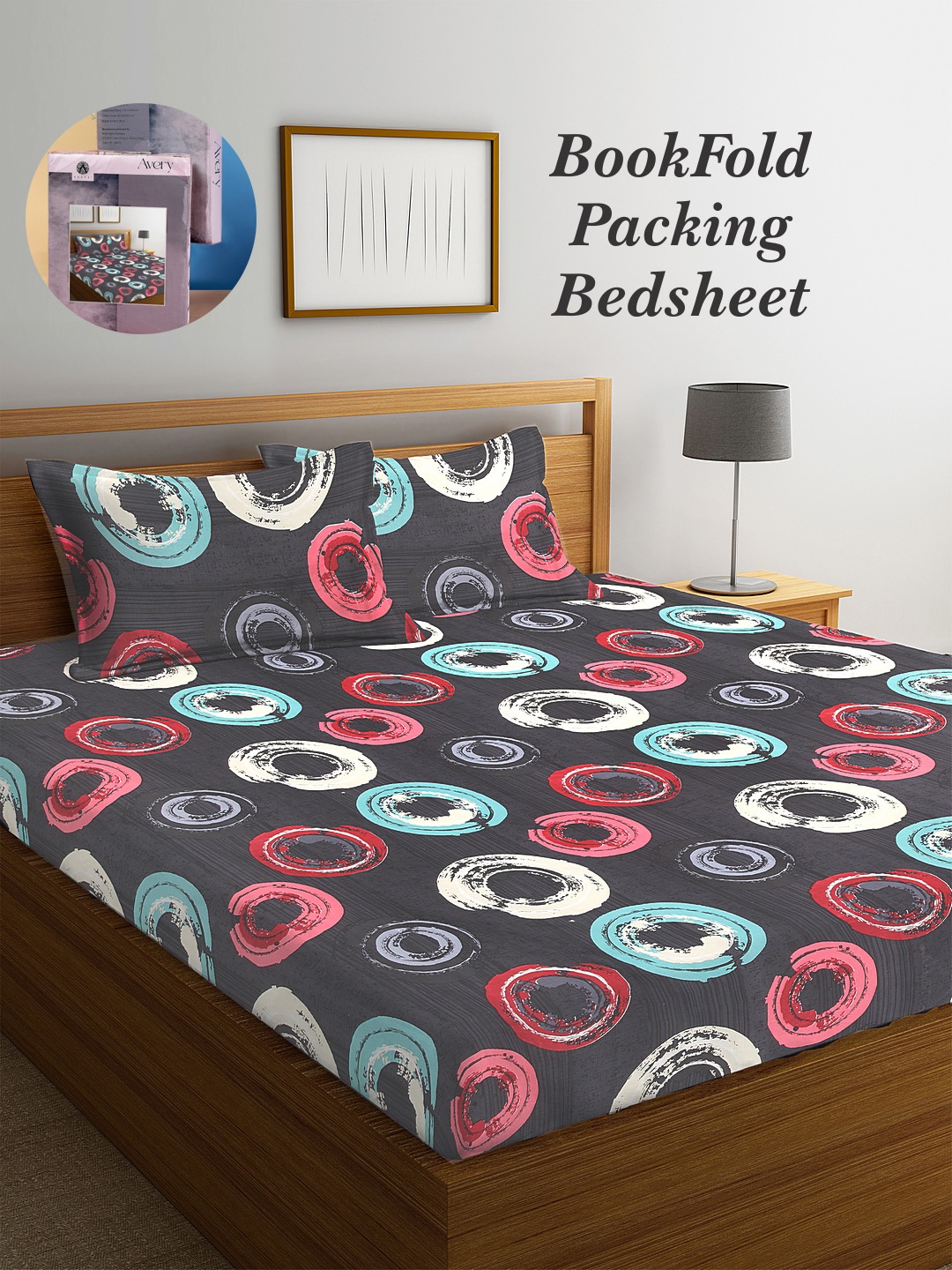 

Arrabi Bookfold Black & Red Geometric Printed 300 TC King Bedsheet & Pillow Covers