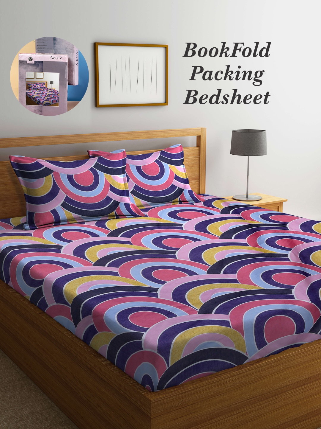 

Arrabi Bookfold Pink & Purple Abstract Printed 300 TC King Bedsheet With 2 Pillow Covers