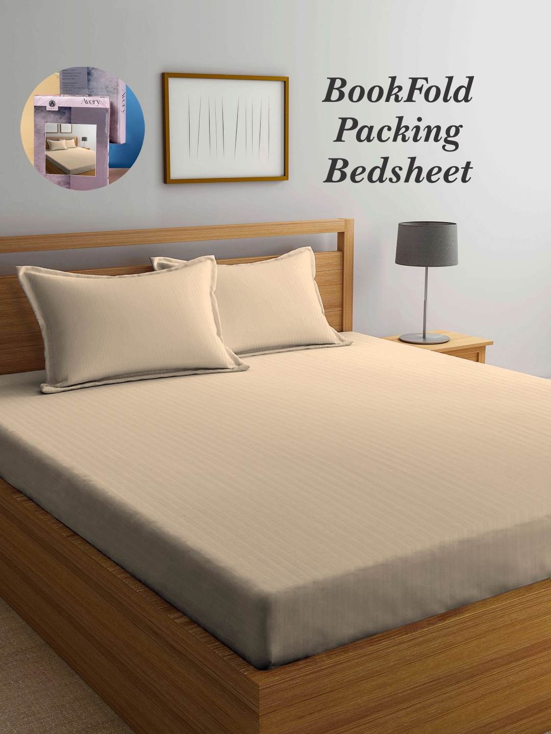

Arrabi Bookfold Cream Striped 300 TC King Bedsheet With 2 Pillow Covers