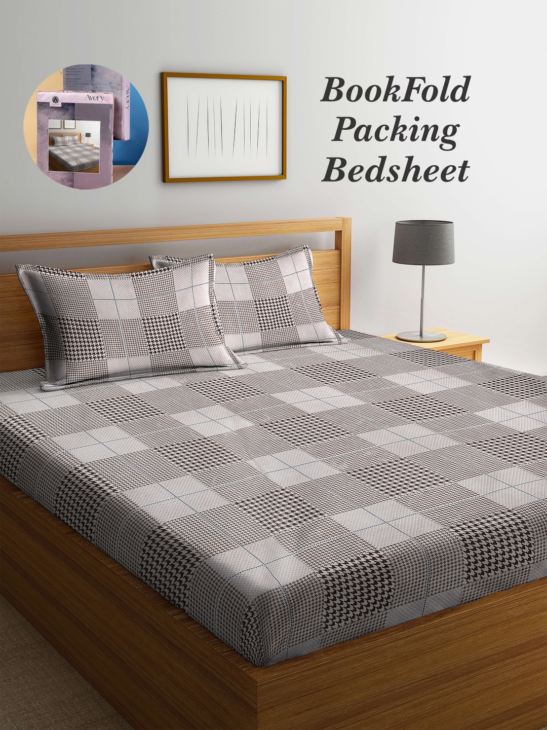 

Arrabi Bookfold Brown & White Printed 300 TC King Bedsheet & Pillow Covers