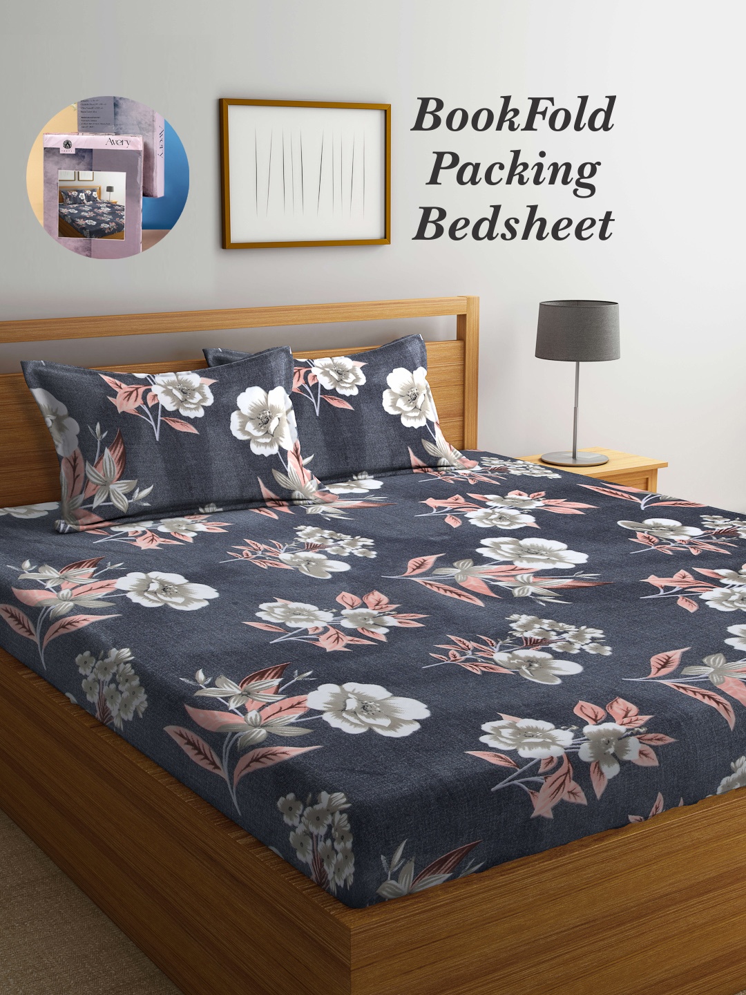 

Arrabi Bookfold Grey & Pink Floral Printed 300 TC King Bedsheet & Pillow Covers