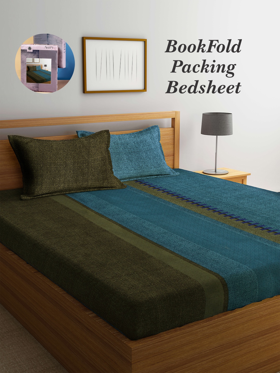 

Arrabi Bookfold Blue & Green Striped 300 TC King Bedsheet & Pillow Covers