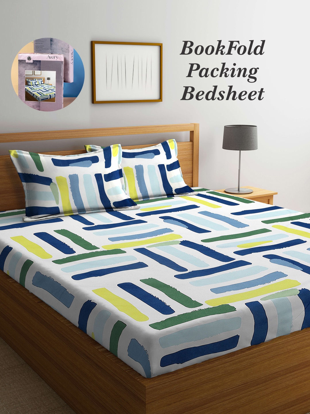 

Arrabi Bookfold White & Green 300 TC King Bedsheet With 2 Pillow Covers