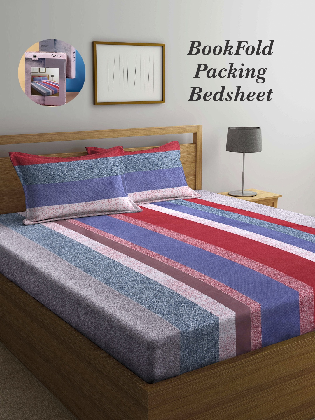 

Arrabi Bookfold Blue & Red Striped 300 TC King Bedsheet & Pillow Covers