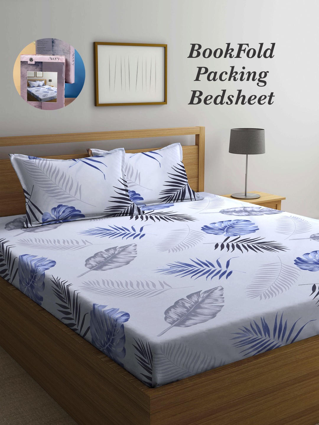 

Arrabi Bookfold White & Blue Floral Printed 300 TC King Bedsheet & Pillow Covers