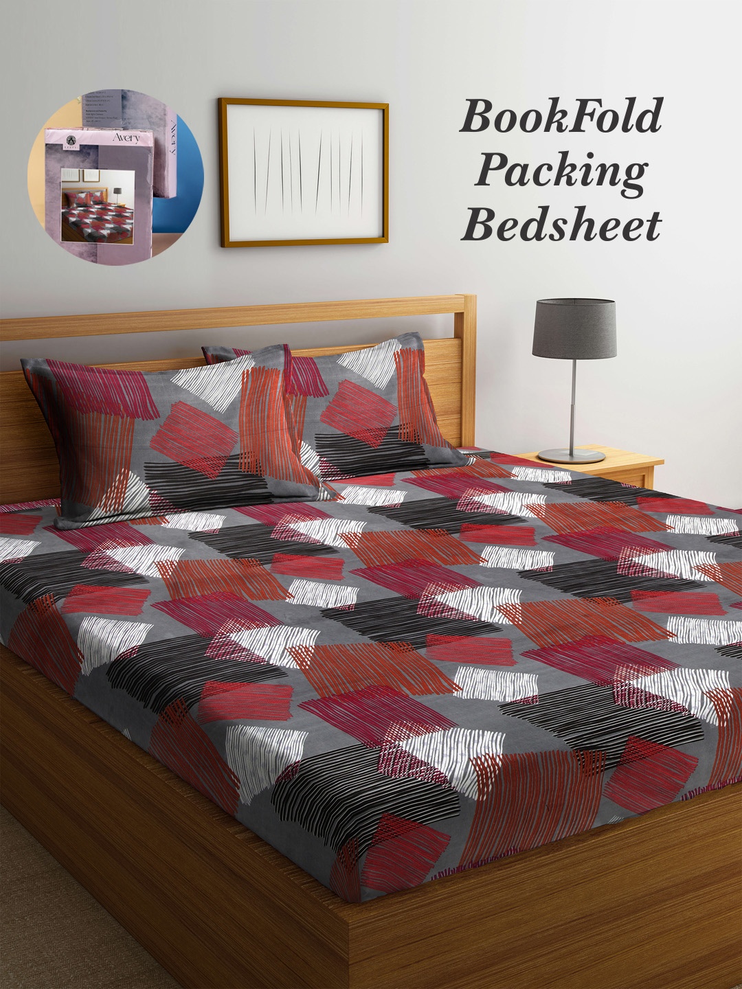 

Arrabi Bookfold Grey & Pink Graphic Printed 300 TC King Bedsheet & Pillow Covers
