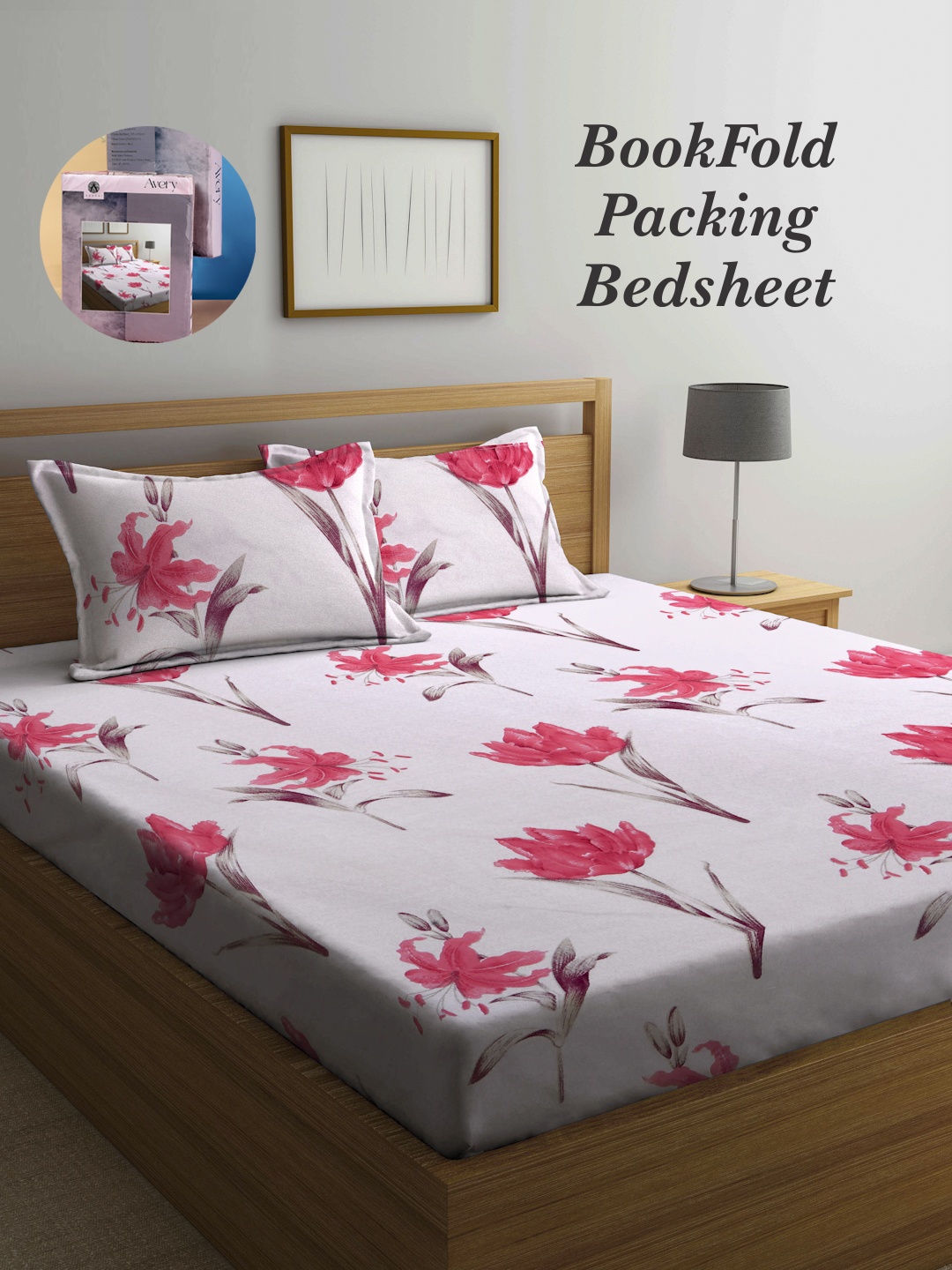 

Arrabi Bookfold Beige & Pink Floral Printed 300 TC King Bedsheet & Pillow Covers