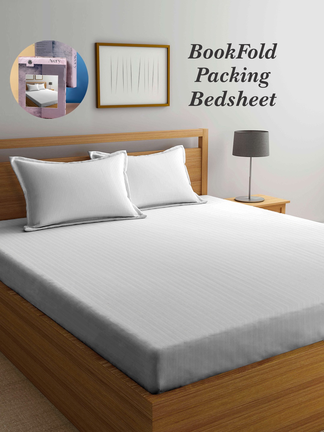 

Arrabi Bookfold White Striped 300 TC King Bedsheet With 2 Pillow Covers