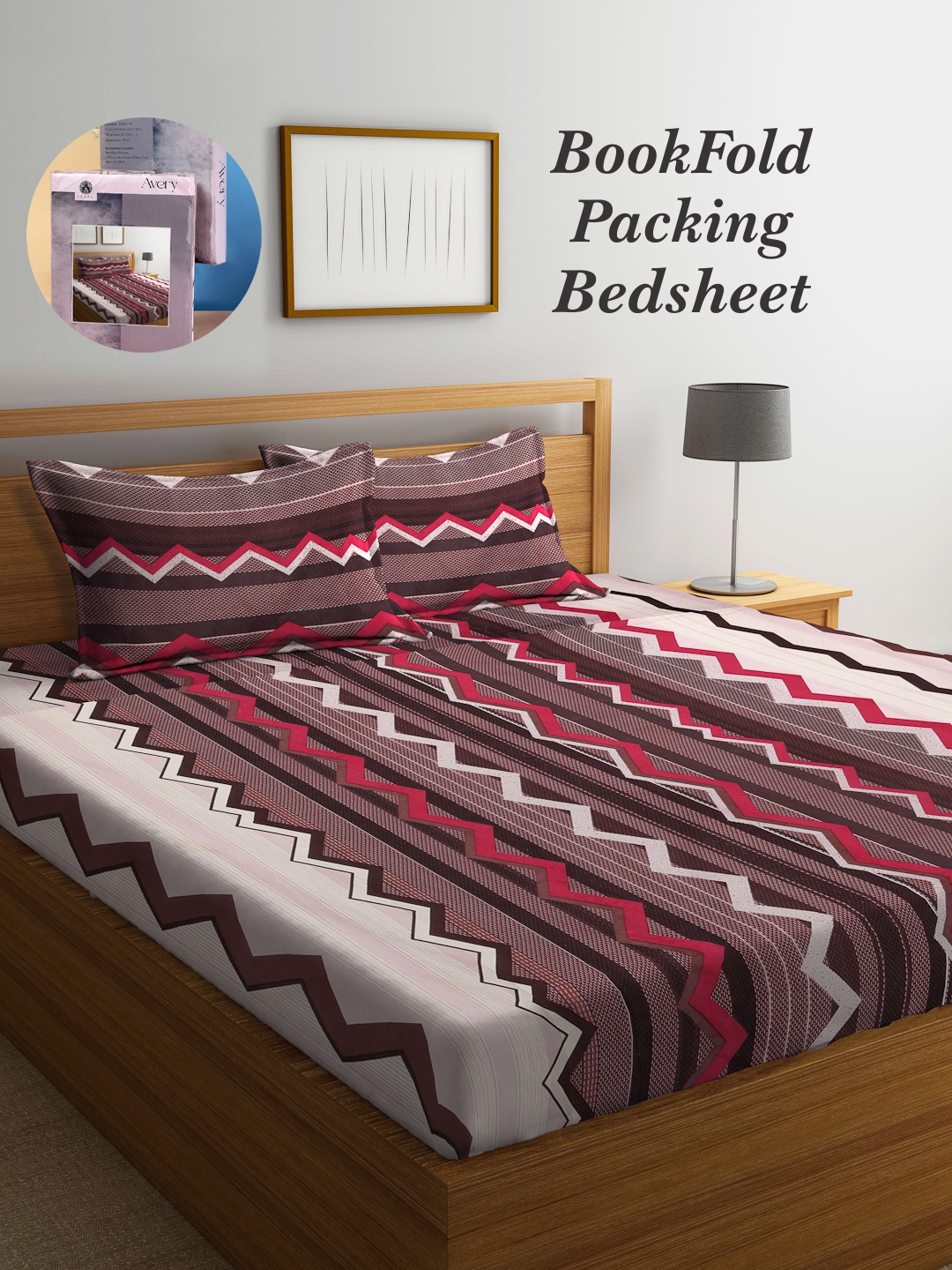 

Arrabi Bookfold Brown & Off White Geometric Printed 300 TC King Bedsheet & Pillow Covers