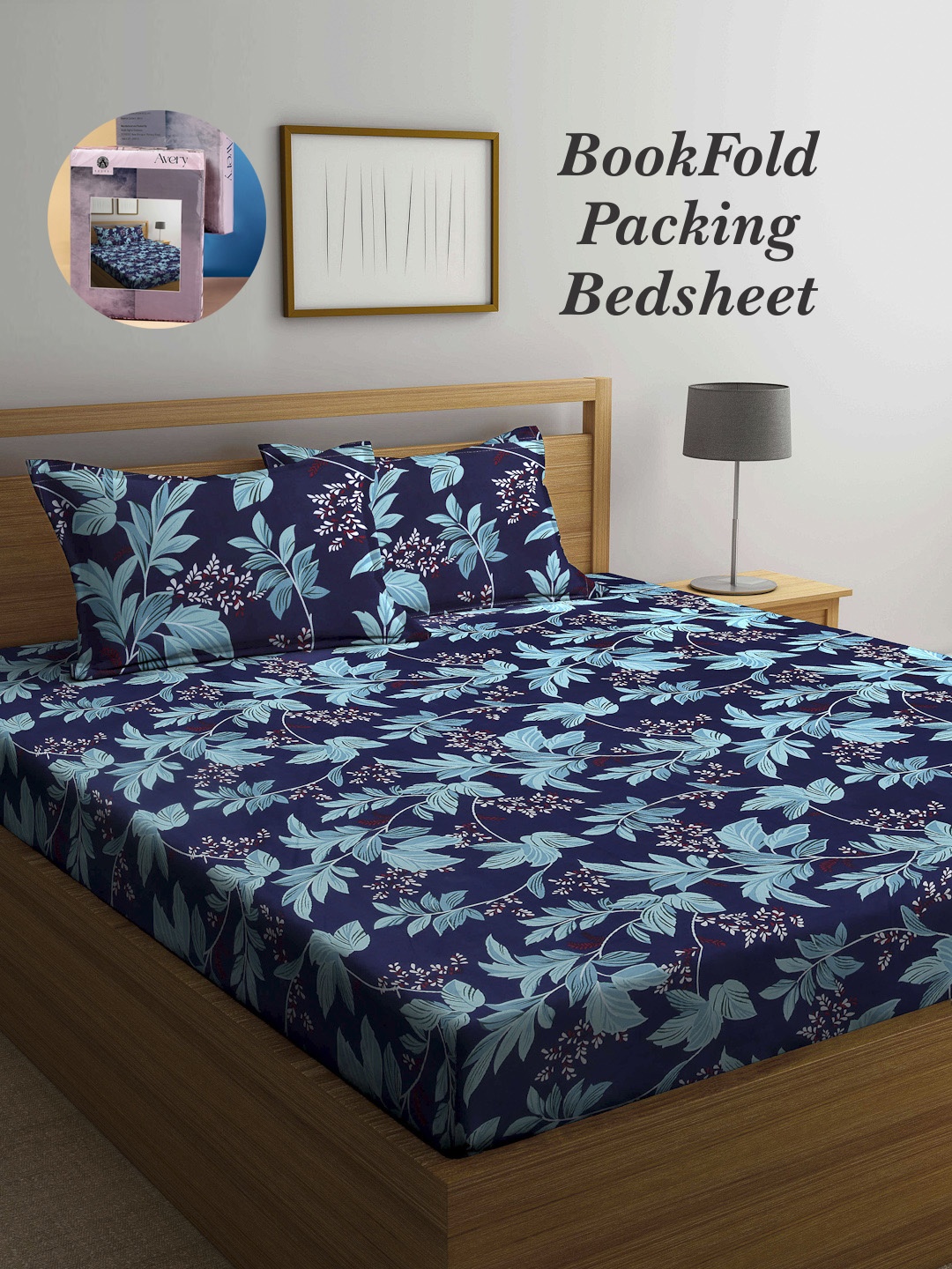 

Arrabi Bookfold Blue & Sea Green Floral 300 TC King Bedsheet With 2 Pillow Covers