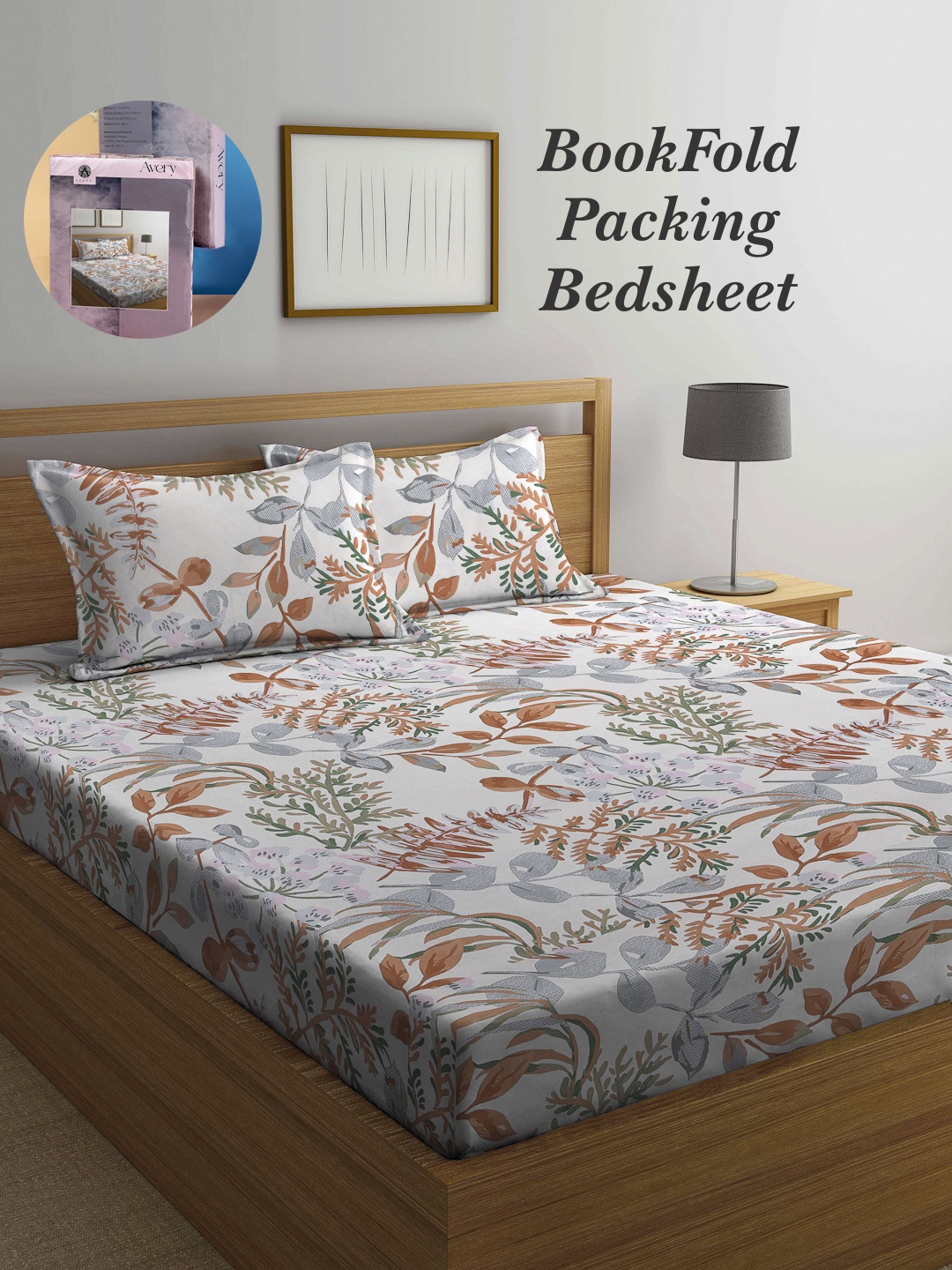 

Arrabi Bookfold Off White & Brown Floral 300 TC King Bedsheet With 2 Pillow Covers